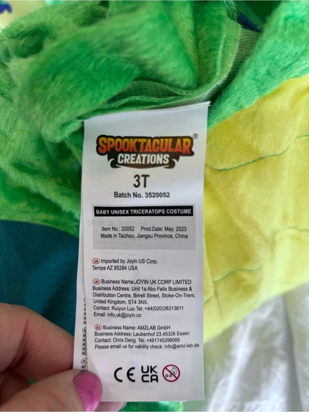 NWOT Spooktacular Creations Green Dinosaur Halloween Costume Size 3T